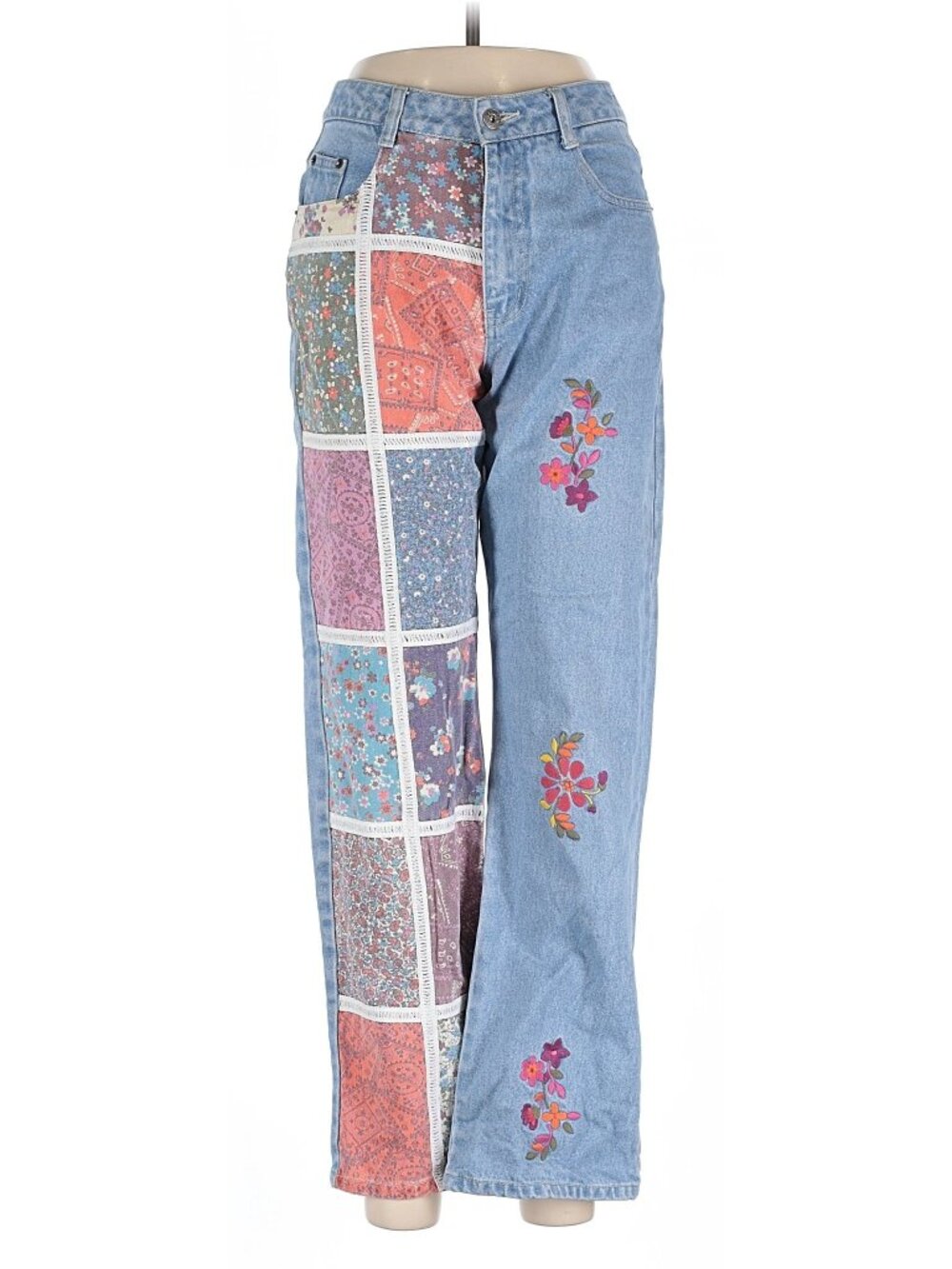 Limited Too Patchwork Flare High Waist Jeans y2k 2000s Floral Embroidered Straig